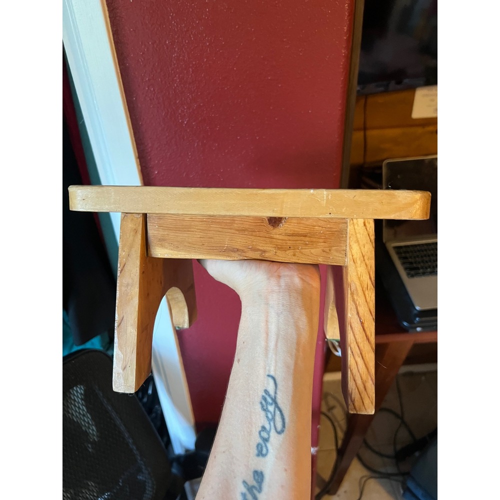 Vintage Wooden Step Stool Natural Brown Pine Wood 10 Inch